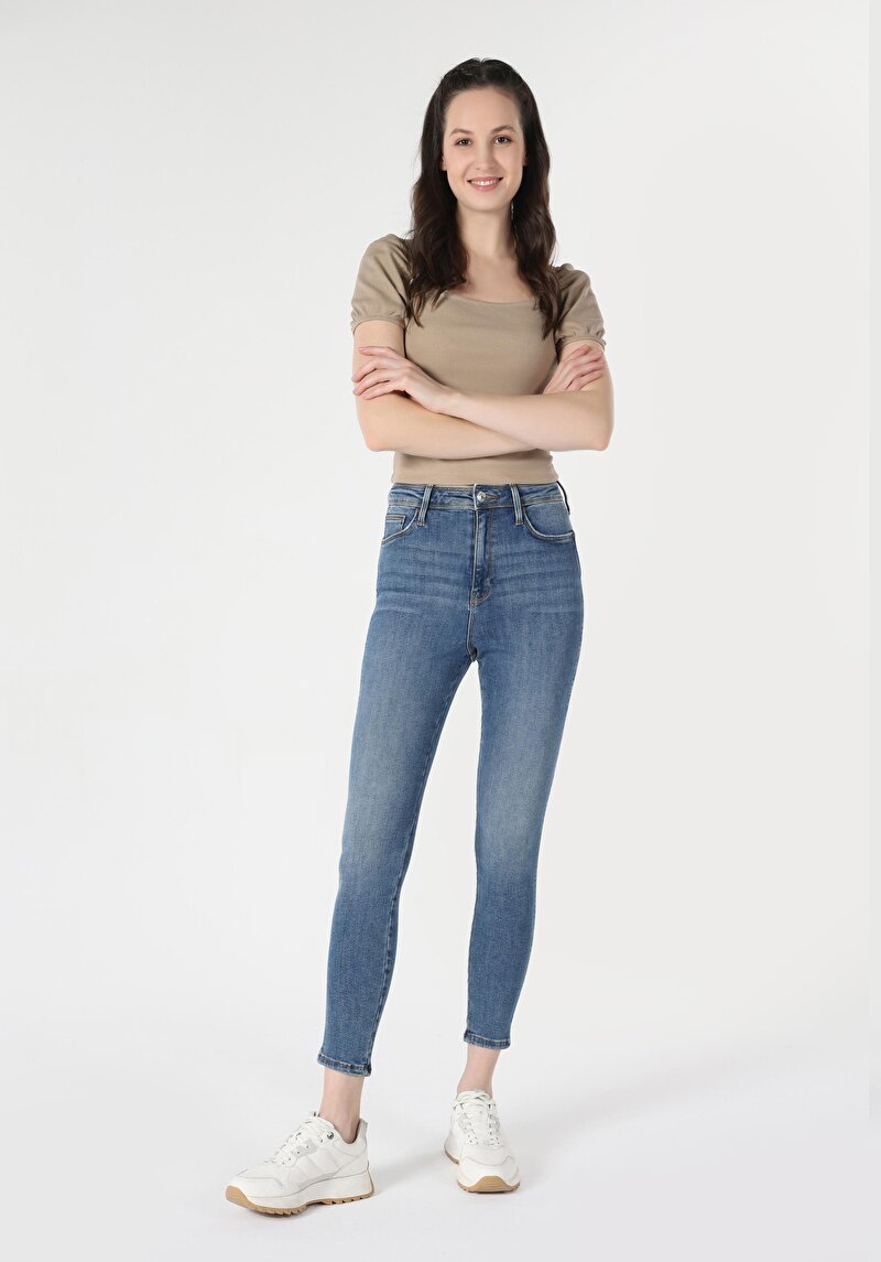 Afișați detalii pentru Skinny Fit Talie Înaltă Picior Îngust Blugi İndigo Pentru Femei