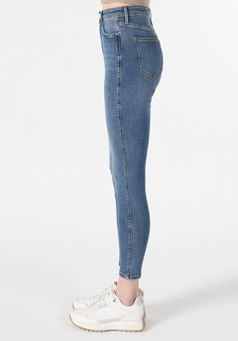 Afișați detalii pentru Skinny Fit Talie Înaltă Picior Îngust Blugi İndigo Pentru Femei