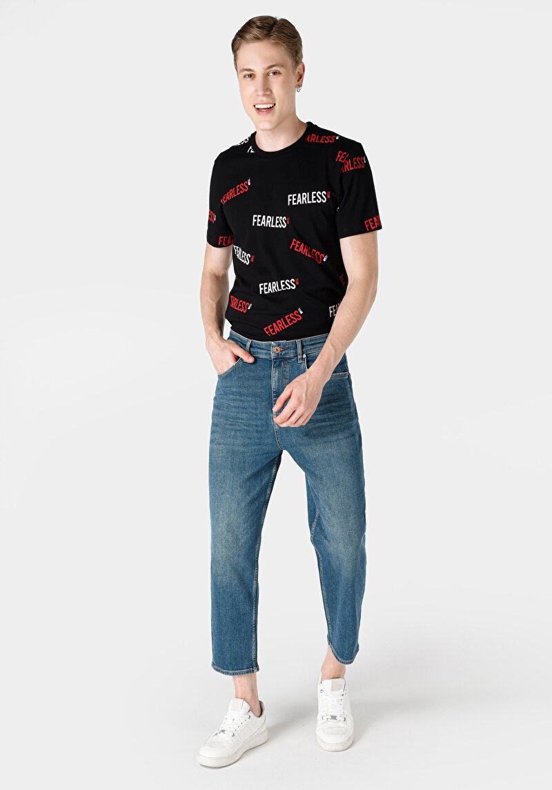 Afișați detalii pentru Loose Relaxed Fit Drop Crotch Short Leg Blugi İndigo Pentru Bărbați