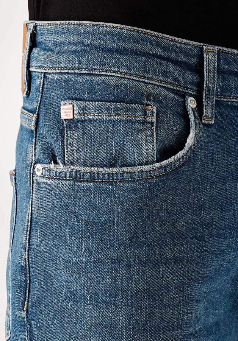 Afișați detalii pentru Loose Relaxed Fit Drop Crotch Short Leg Blugi İndigo Pentru Bărbați