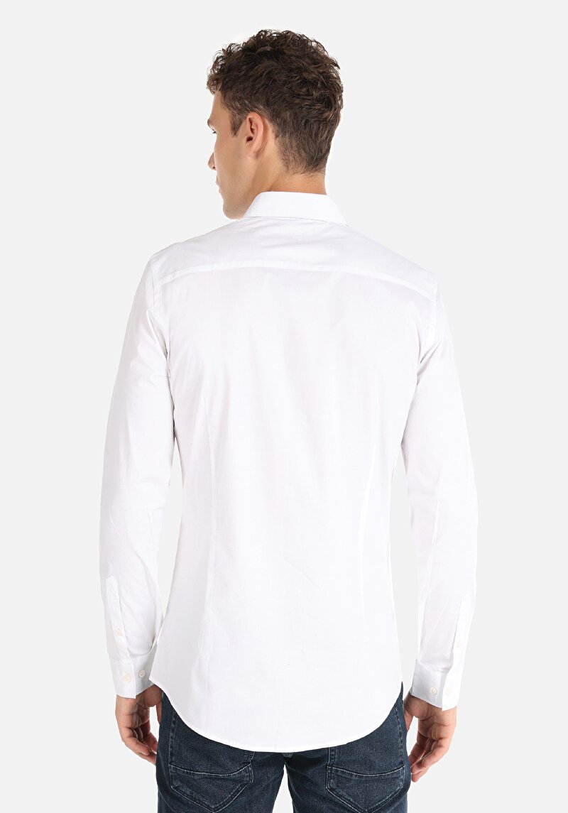 Imagine a Cămașă Super Slim Fit Neck Drept Cămașă Albă Cu Mânecă Lungă Pentru Bărbați