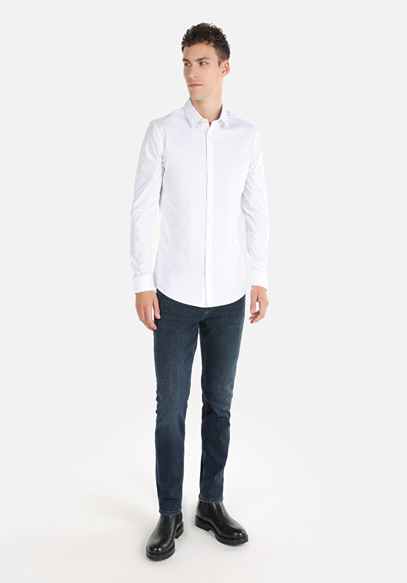 Imagine a Cămașă Super Slim Fit Neck Drept Cămașă Albă Cu Mânecă Lungă Pentru Bărbați