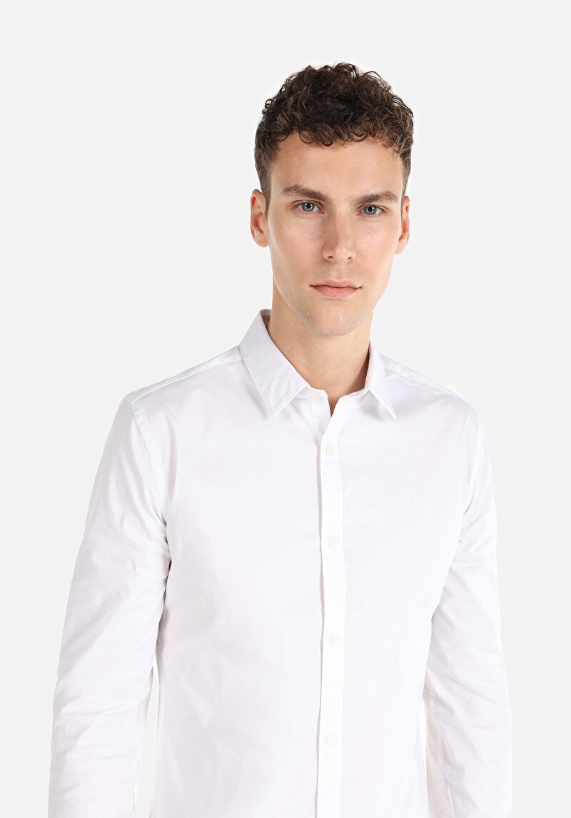 Afișați detalii pentru Cămașă Super Slim Fit Neck Drept Cămașă Albă Cu Mânecă Lungă Pentru Bărbați