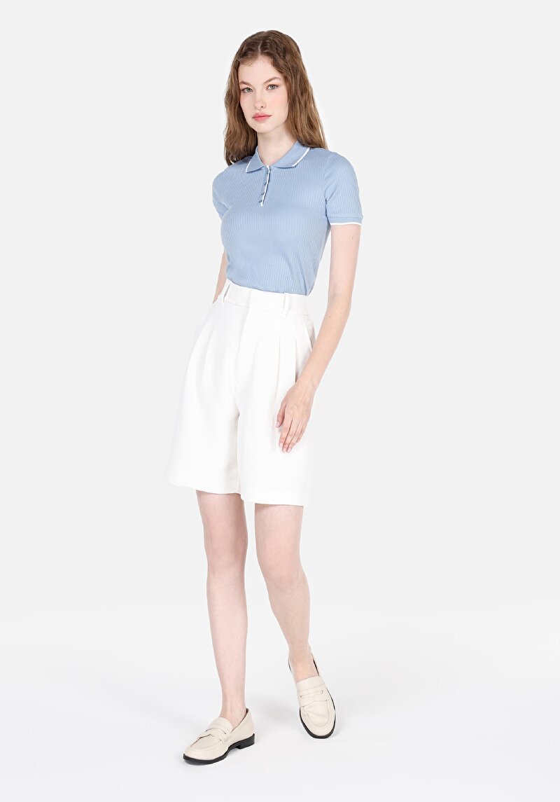 Imagine a Regular Fit Talie Înaltă Drept Pantaloni Scurți Albi Pentru Femei