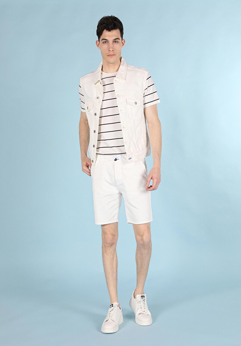 Afișați detalii pentru Vestă Albă Pentru Bărbați Slim Fit Classic Fără Căptușeală Cu Nasturi De Guler