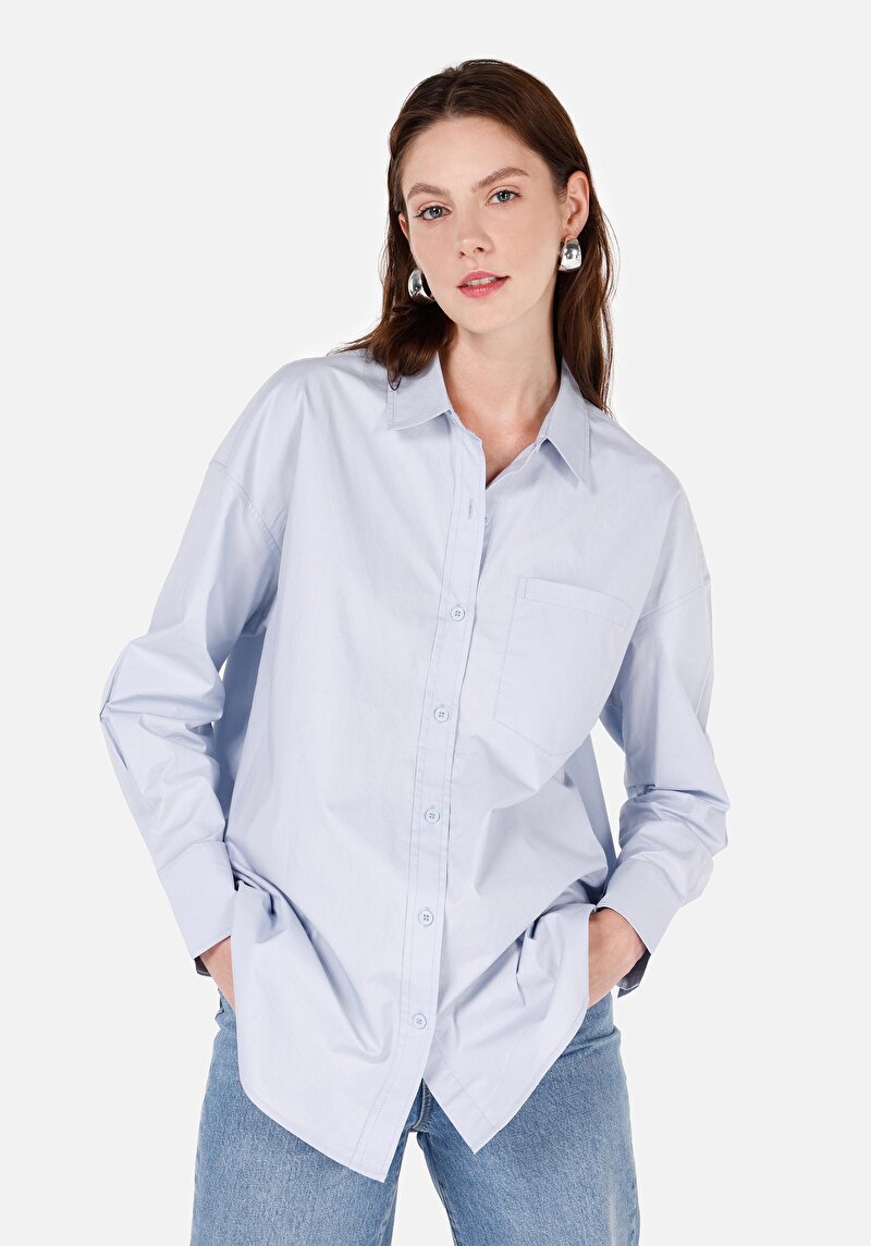 Imagine a Camasa Cu Maneca Lunga De Dama Albastru Relaxed Fit  Cl1070174