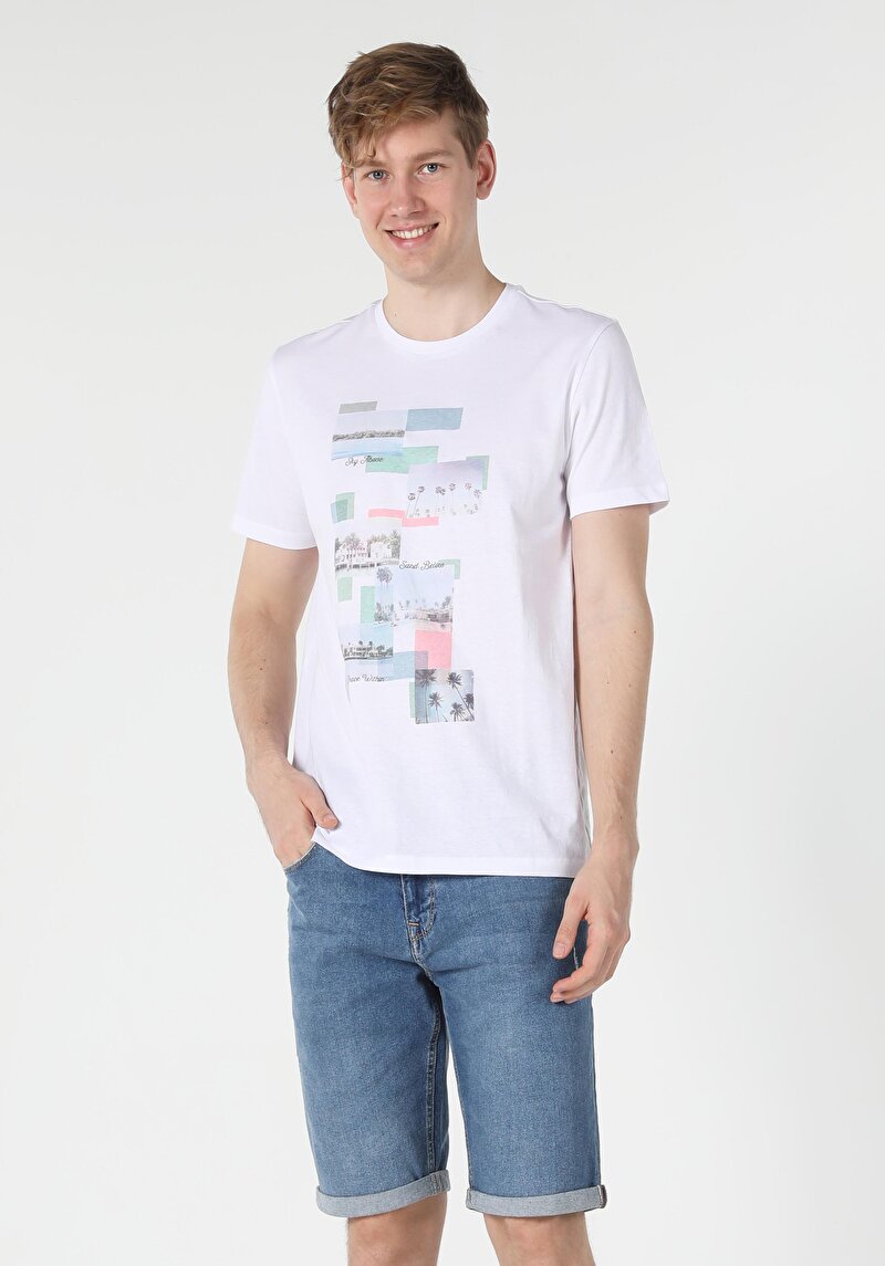 Afișați detalii pentru Tricou Cu Maneca Scurta De Barbati Alb Regular Fit  Cl1058025