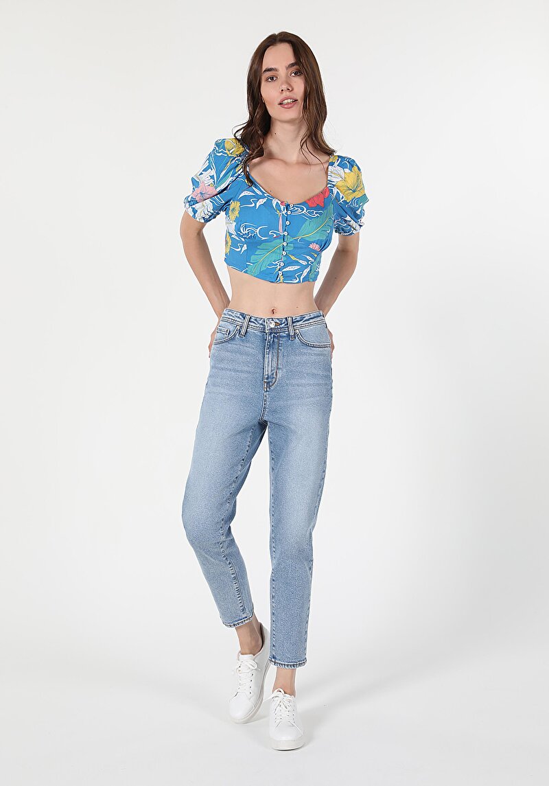 Imagine a Pantaloni De Dama Albastru Deschis Mom Fit 896  Maria Cl1059535