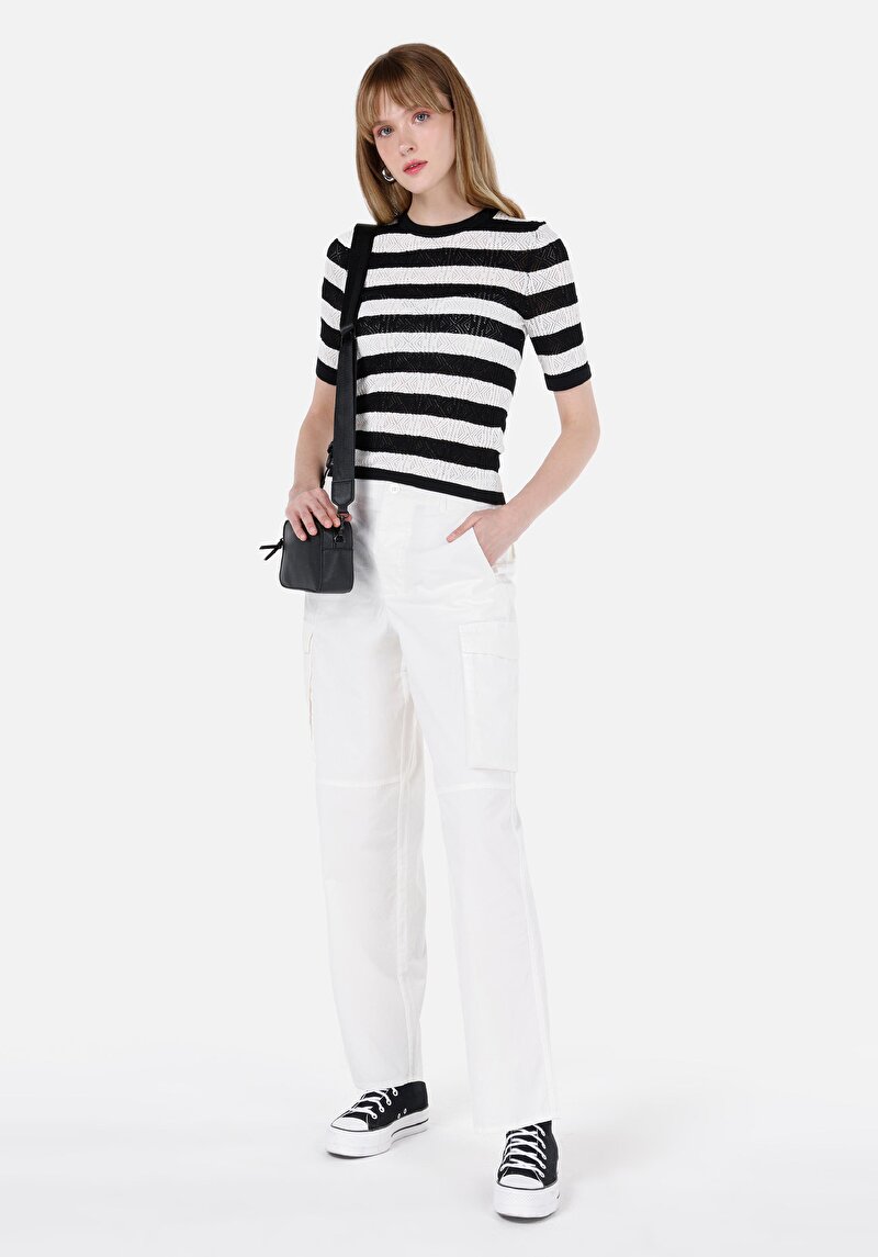 Imagine a Regular Fit Talie Talie Pantaloni Largi Pantaloni Albi Pentru Femei