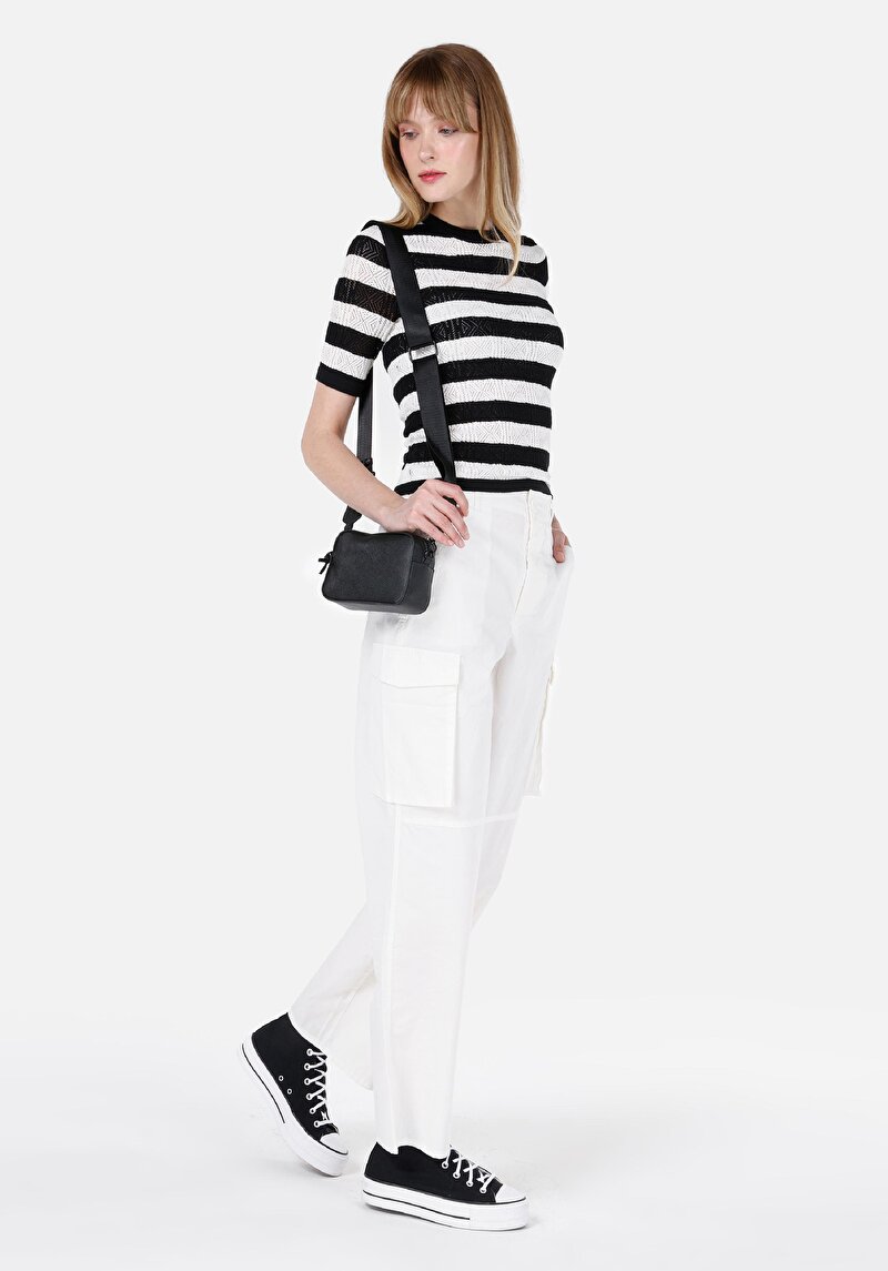 Imagine a Regular Fit Talie Talie Pantaloni Largi Pantaloni Albi Pentru Femei