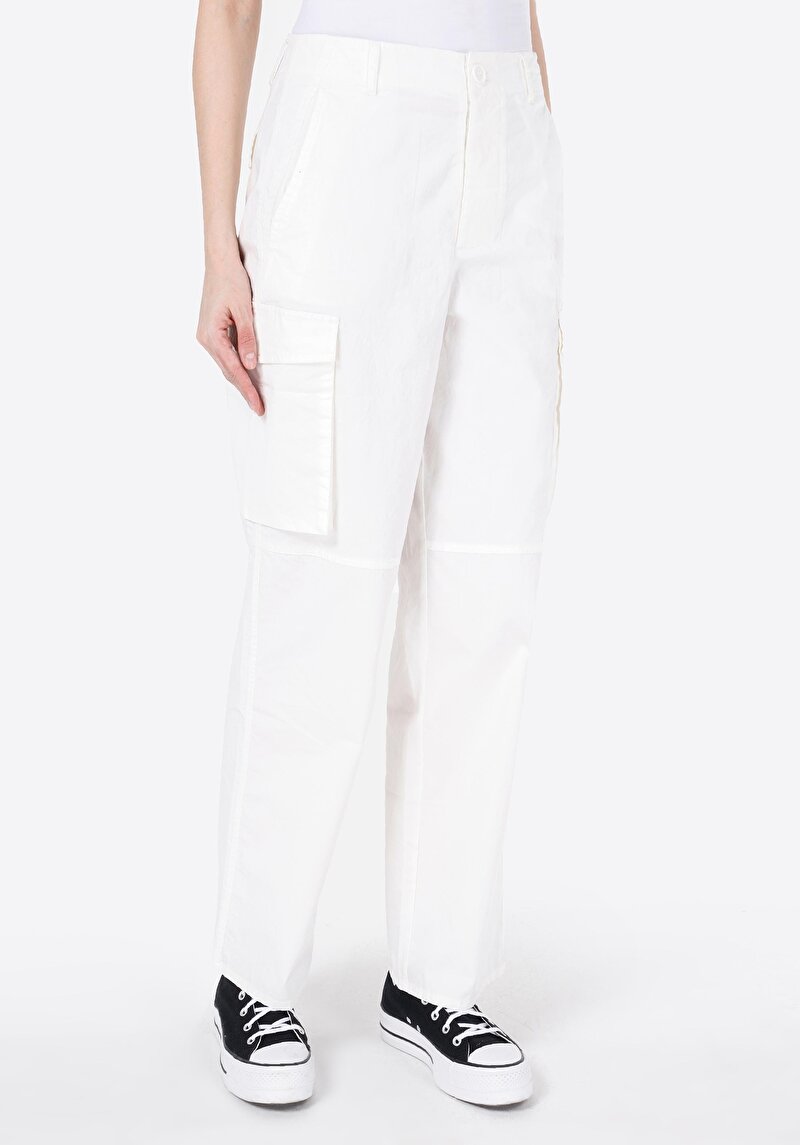 Imagine a Regular Fit Talie Talie Pantaloni Largi Pantaloni Albi Pentru Femei