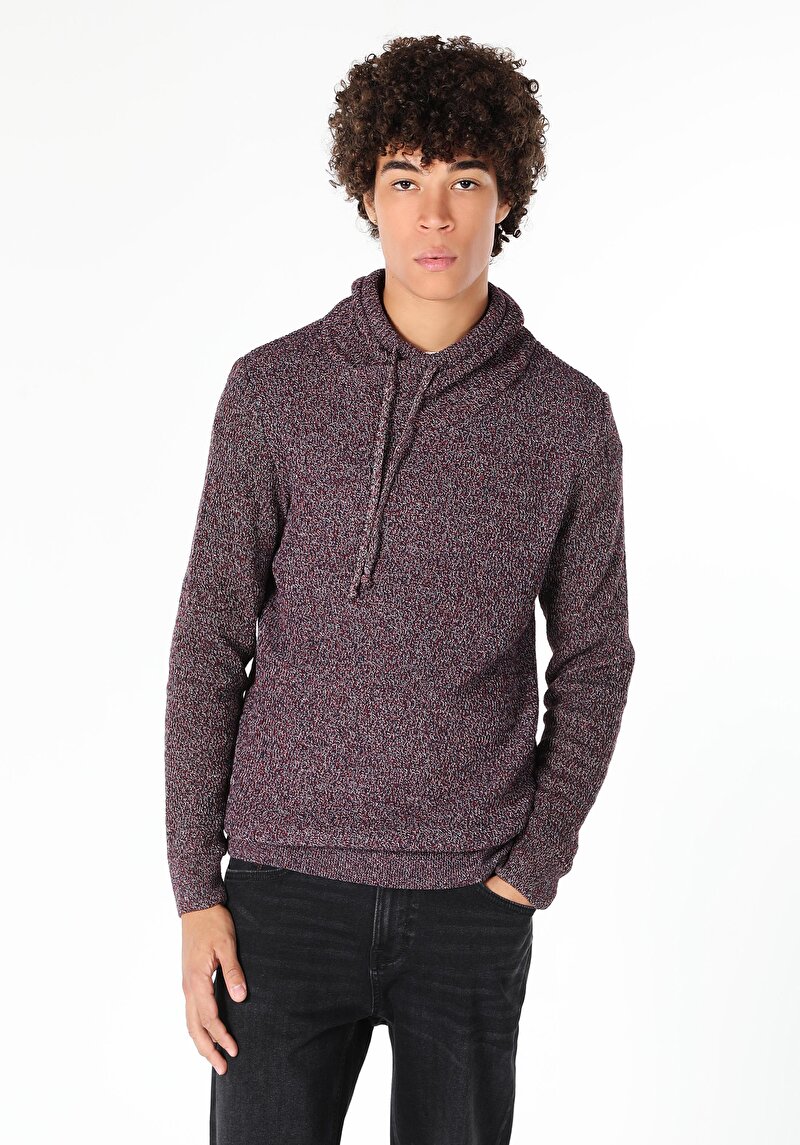 Afișați detalii pentru Pulover Slim Fit Turtle Neck Jacquard Pentru Bărbați Burgundy