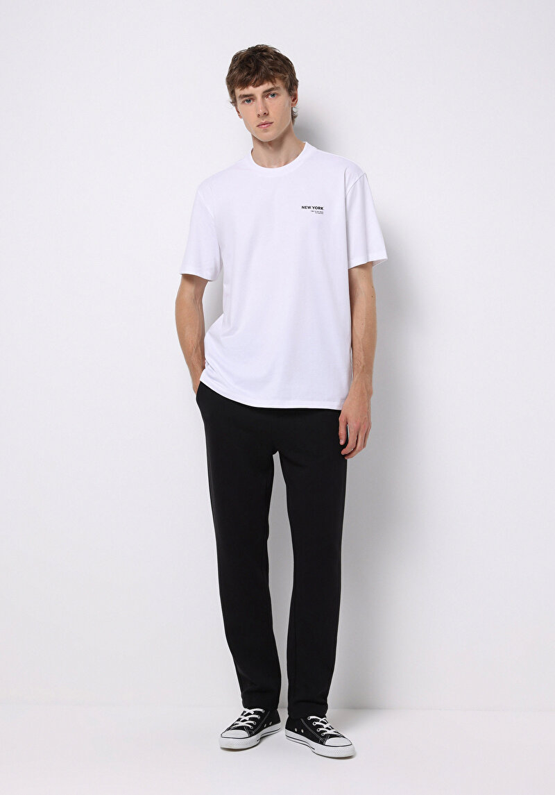 Imagine a Pantaloni De Trening Negri Pentru Bărbați Slim Fit Mid Waist Straight