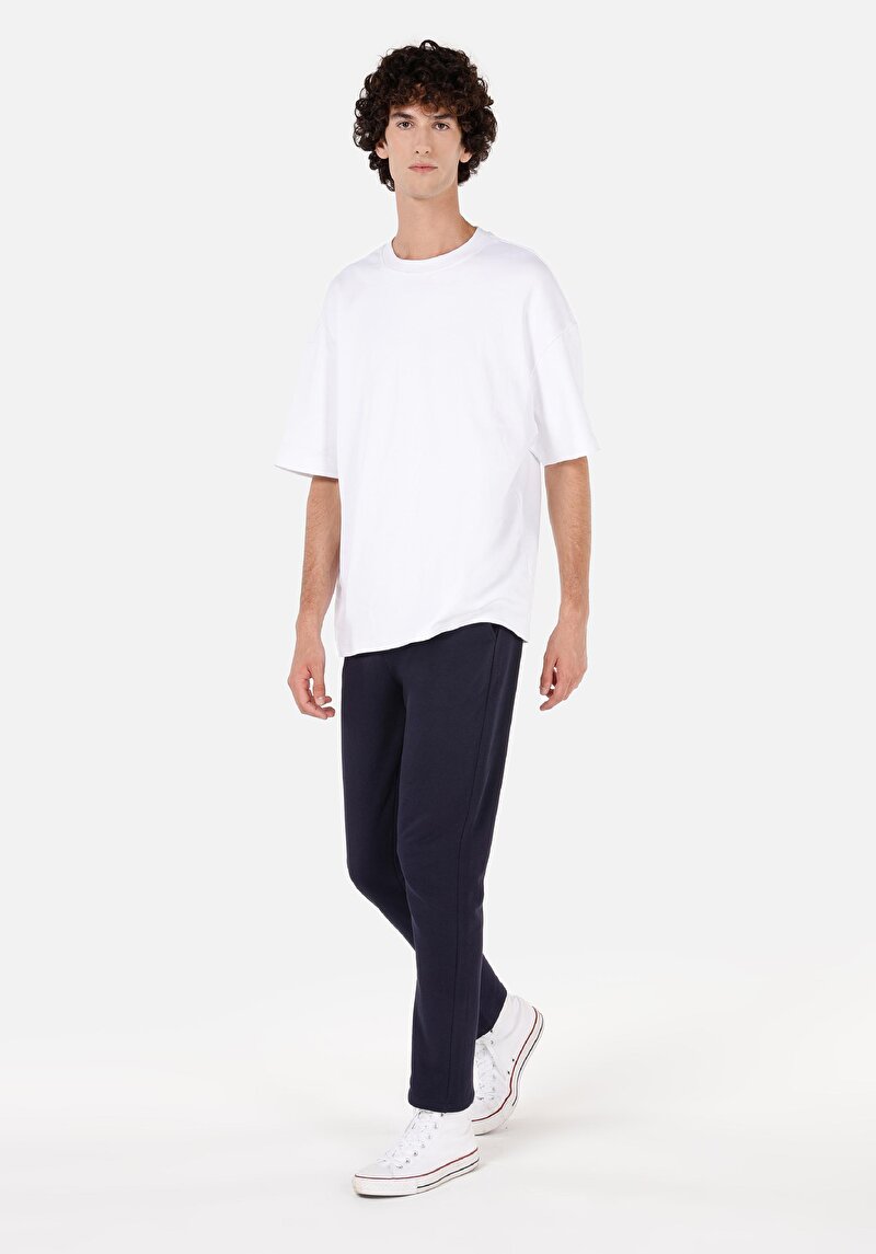 Afișați detalii pentru Pantaloni De Trening Slim Fit Mid Waist Drept Albastru Marin Pentru Bărbați