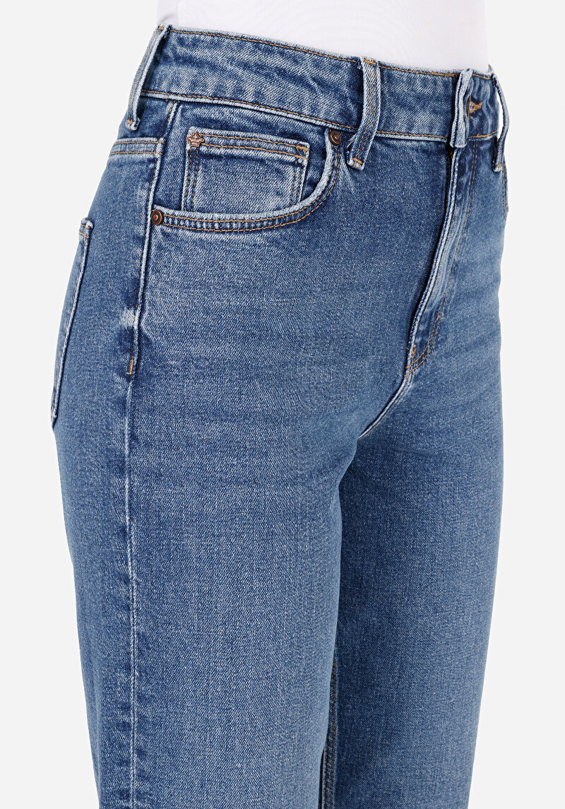 Afișați detalii pentru Mom Fit Slim Leg Blugi İndigo Pentru Femei