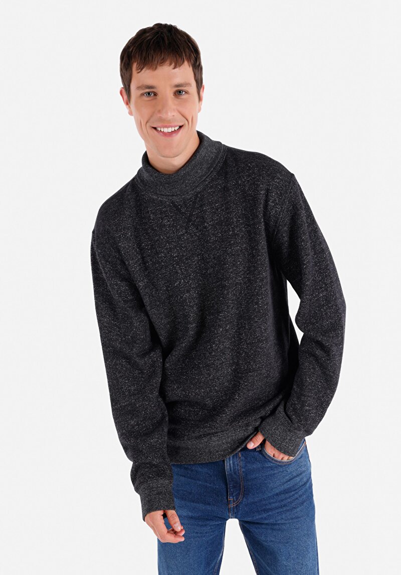 Imagine a Confort Fit Turtleneck Drept Bărbați Negru Tricou Cu Mânecă Lungă