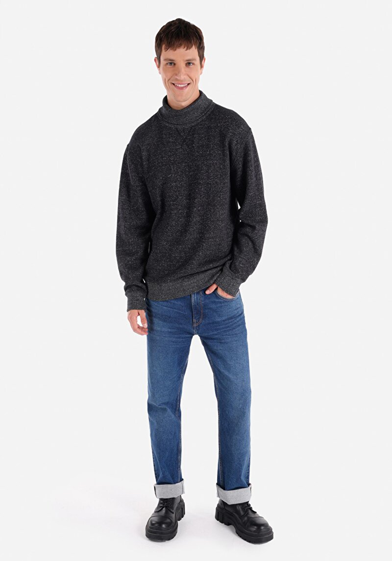 Afișați detalii pentru Confort Fit Turtleneck Drept Bărbați Negru Tricou Cu Mânecă Lungă