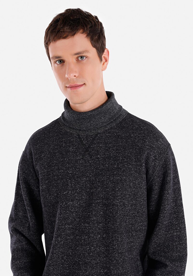 Afișați detalii pentru Confort Fit Turtleneck Drept Bărbați Negru Tricou Cu Mânecă Lungă