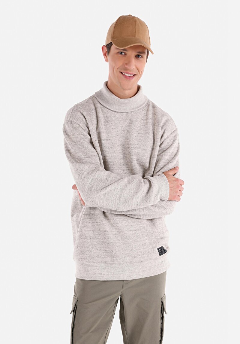 Imagine a Confort Fit Turtleneck Drept Bărbați Stone Tricou Cu Mânecă Lungă