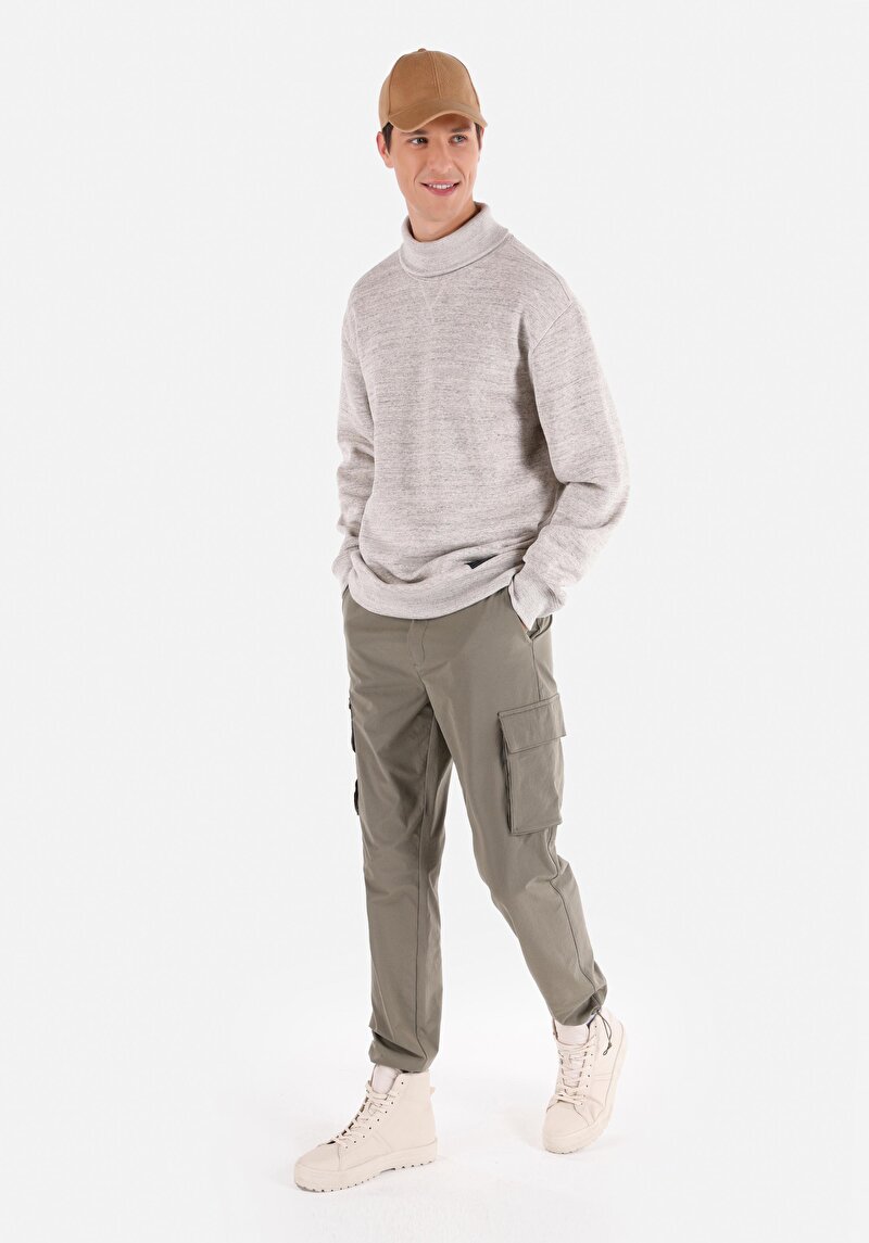 Afișați detalii pentru Confort Fit Turtleneck Drept Bărbați Stone Tricou Cu Mânecă Lungă