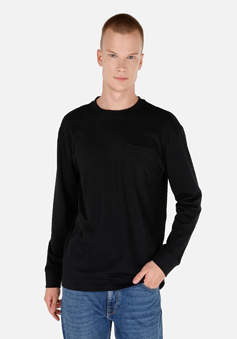 Imagine a Tricou Cu Maneca Lunga De Barbati Negru Regular Fit  Cl1065666