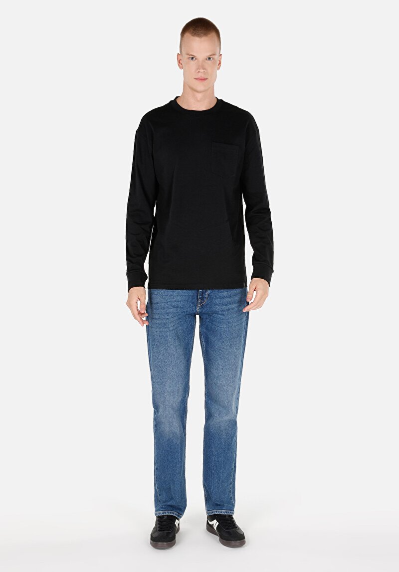 Afișați detalii pentru Tricou Cu Maneca Lunga De Barbati Negru Regular Fit  Cl1065666