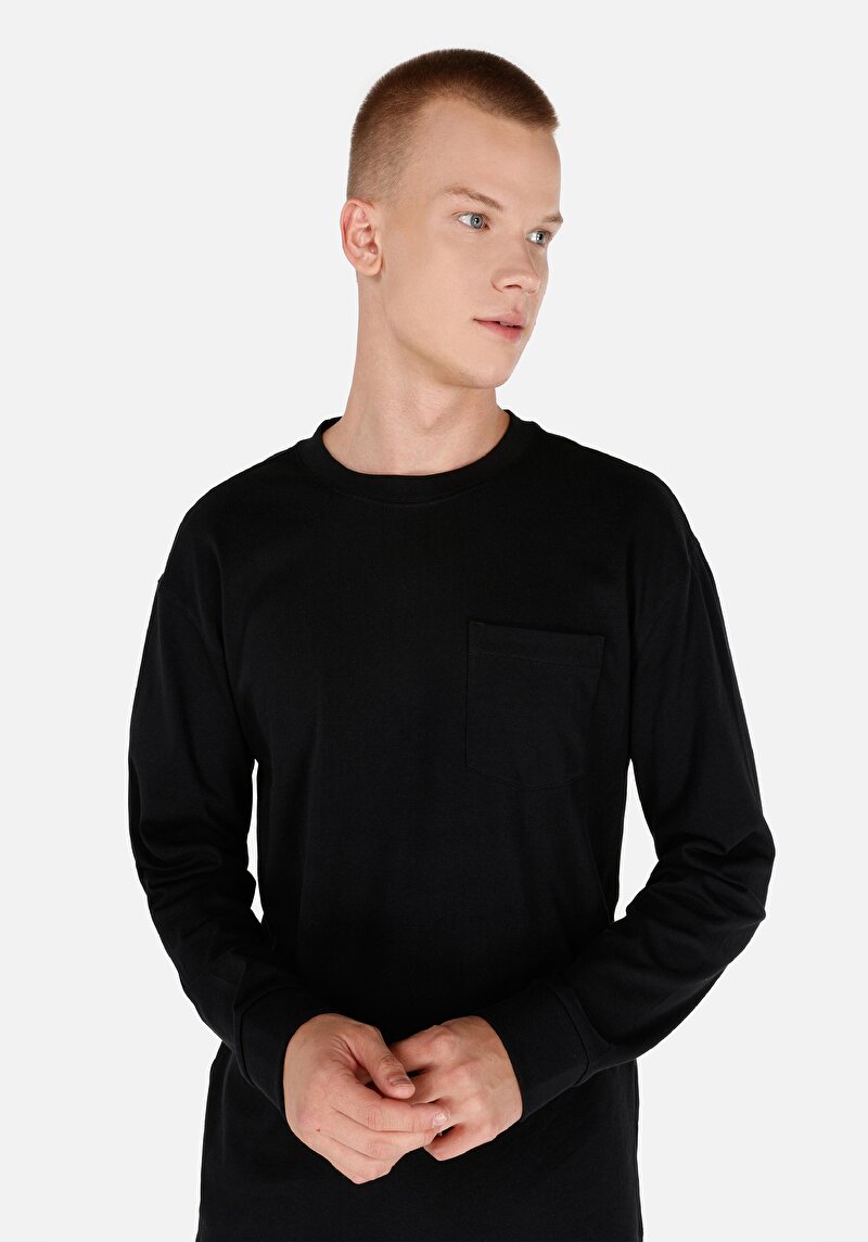 Afișați detalii pentru Tricou Cu Maneca Lunga De Barbati Negru Regular Fit  Cl1065666