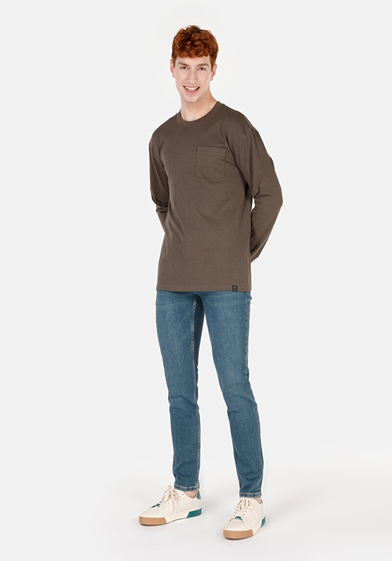 Imagine a Tricou Cu Maneca Lunga De Barbati Kaki Regular Fit Cl1065666