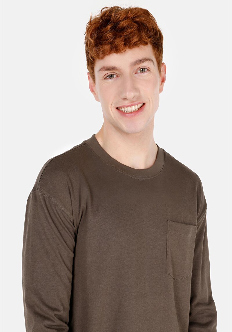 Afișați detalii pentru Tricou Cu Maneca Lunga De Barbati Kaki Regular Fit  Cl1065666