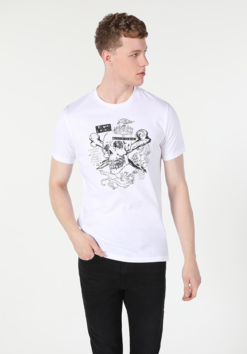 Afișați detalii pentru Tricou Cu Maneca Scurta De Barbati Alb Regular Fit  Cl1059602