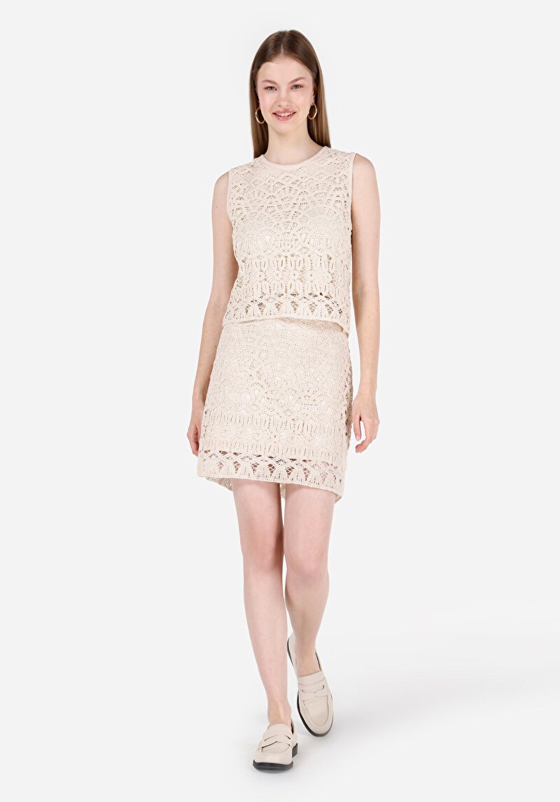 Imagine a Regular Fit Jacquard Fermoar Fustă Ecru Pentru Femei