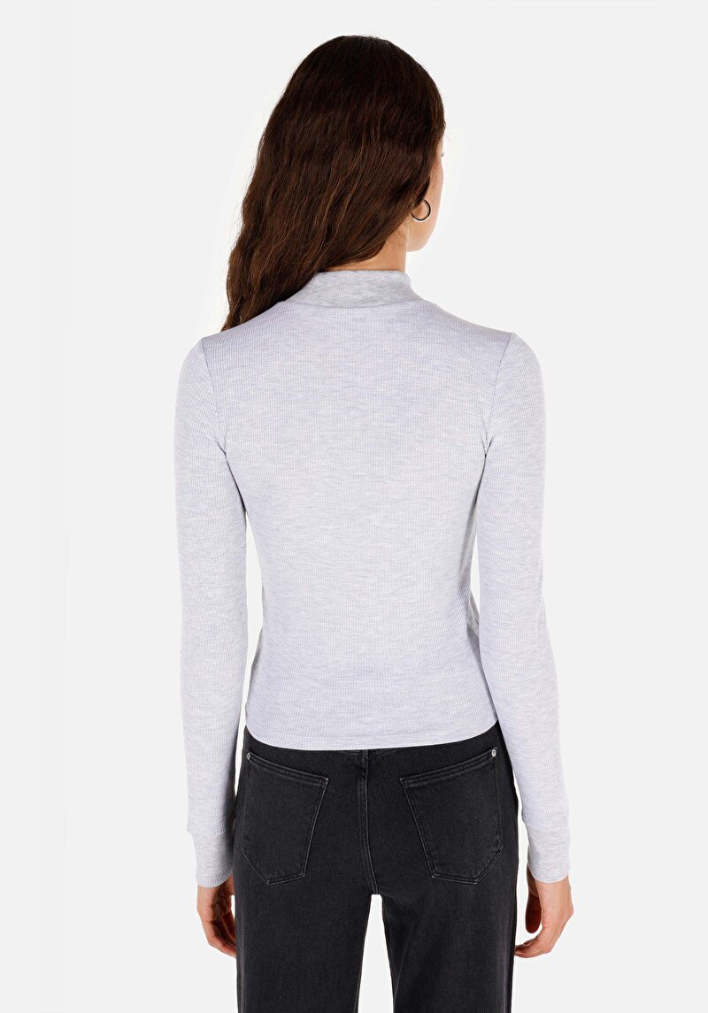 Afișați detalii pentru Tricou Cu Maneca Lunga De Dama Gri Slim Fit  Cl1070198