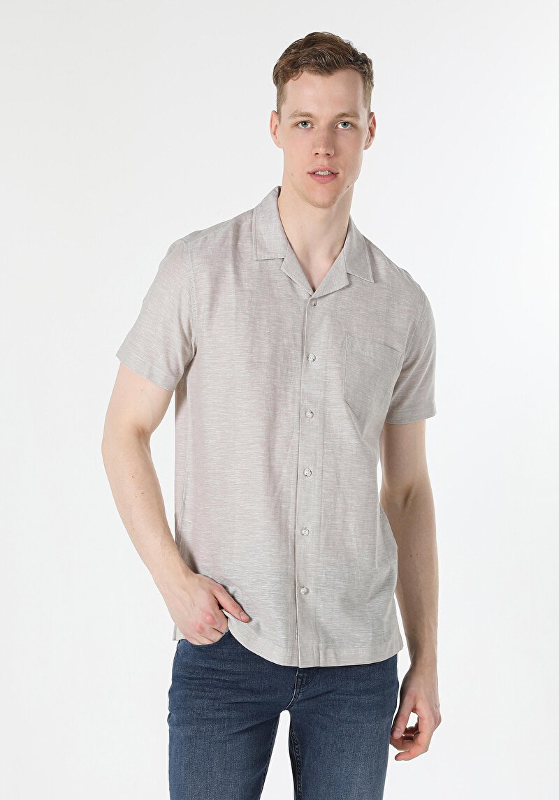 Imagine a Camasa Cu Maneca Scurta De Barbati Bej Regular Fit  Cl1048299