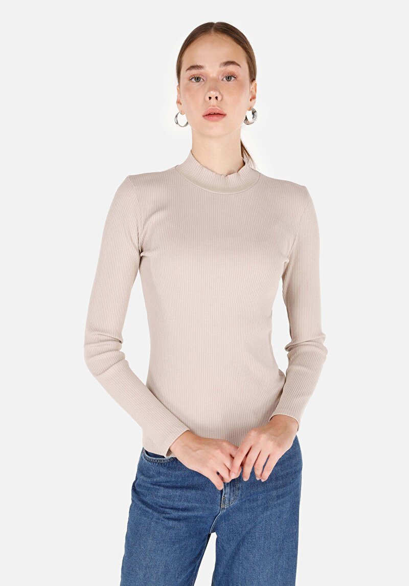 Imagine a Tricou Cu Maneca Lunga De Dama Bej Slim Fit  Cl1070199