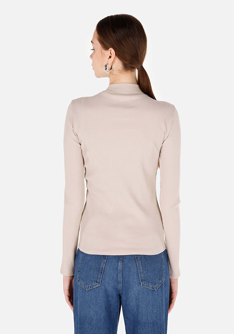 Afișați detalii pentru Tricou Cu Maneca Lunga De Dama Bej Slim Fit  Cl1070199