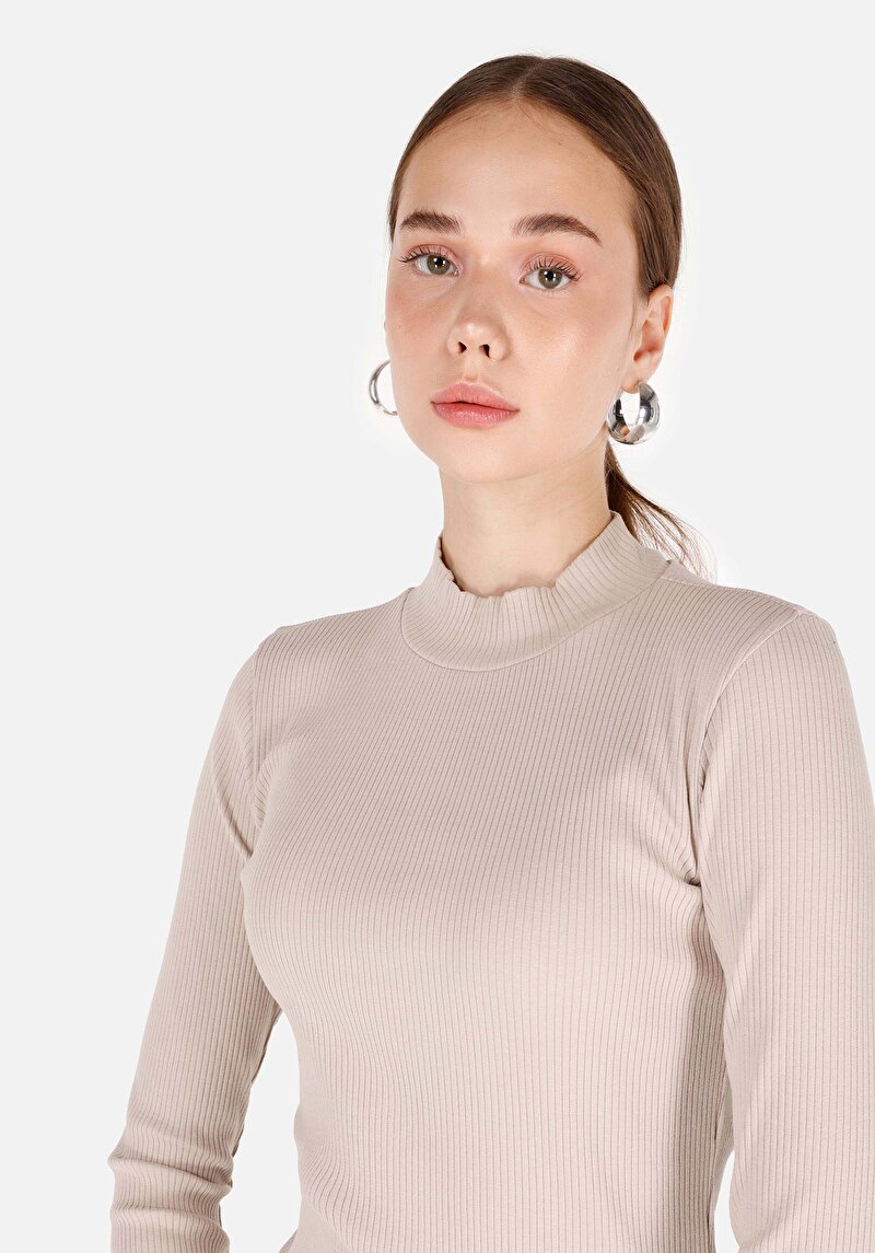 Afișați detalii pentru Tricou Cu Maneca Lunga De Dama Bej Slim Fit  Cl1070199