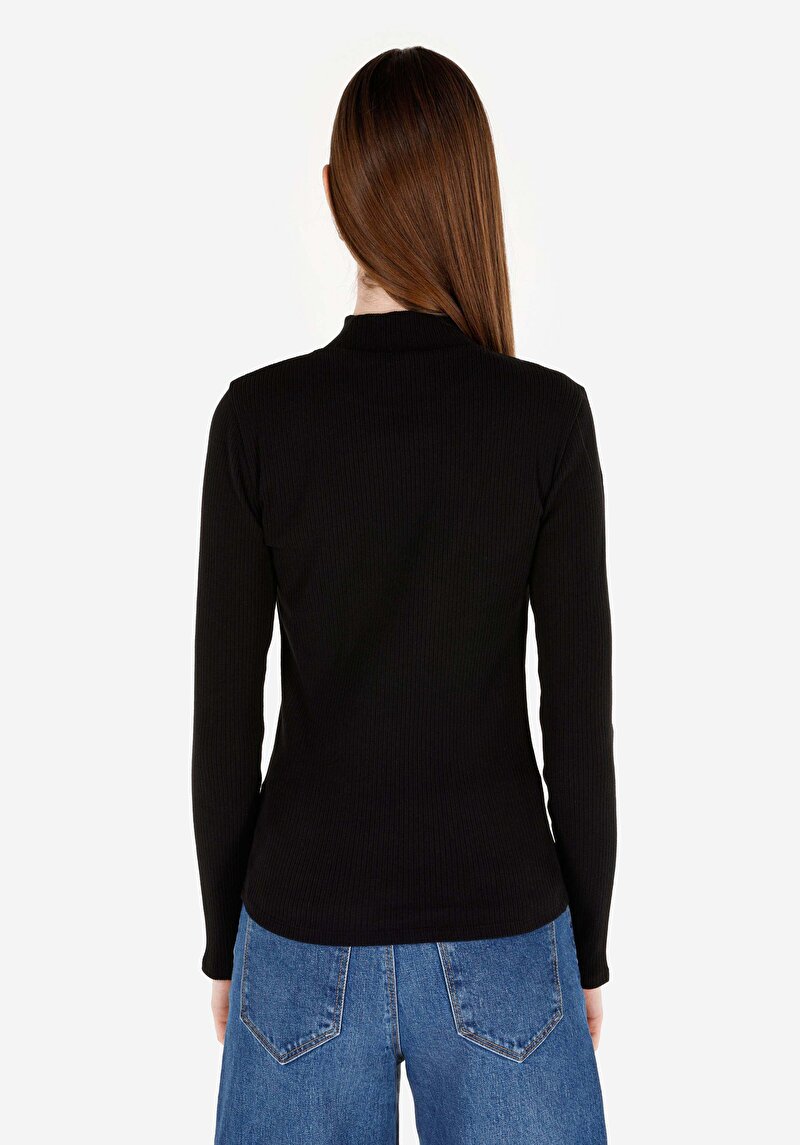 Afișați detalii pentru Tricou Cu Maneca Lunga De Dama Negru Slim Fit  Cl1070199