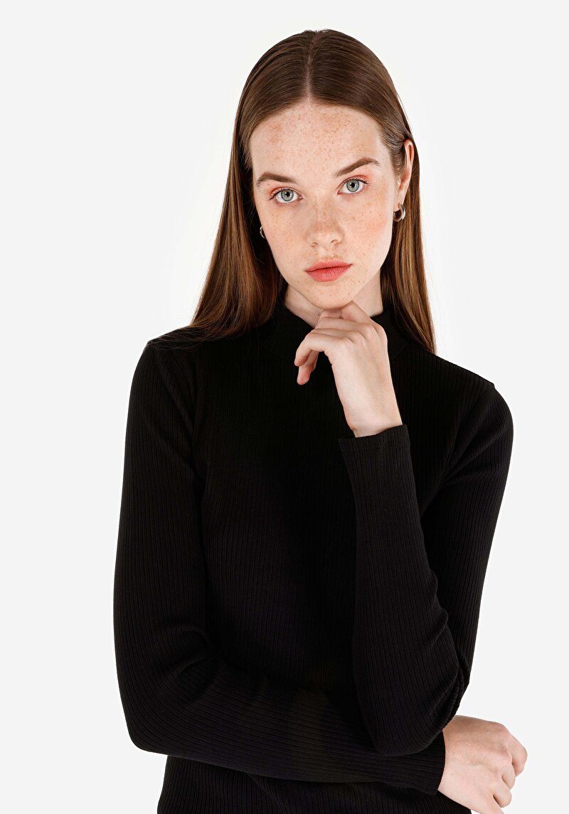 Afișați detalii pentru Tricou Cu Maneca Lunga De Dama Negru Slim Fit  Cl1070199