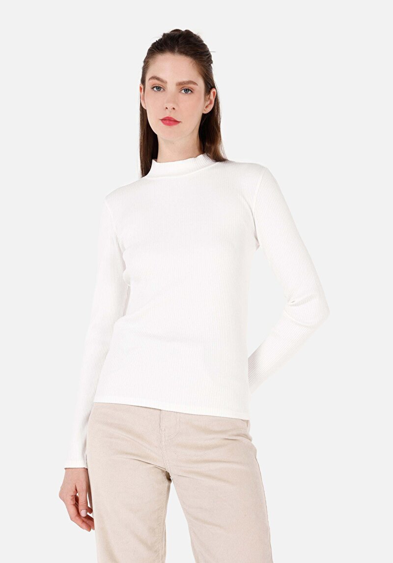 Imagine a Tricou Cu Maneca Lunga De Dama Alb Slim Fit  Cl1070199