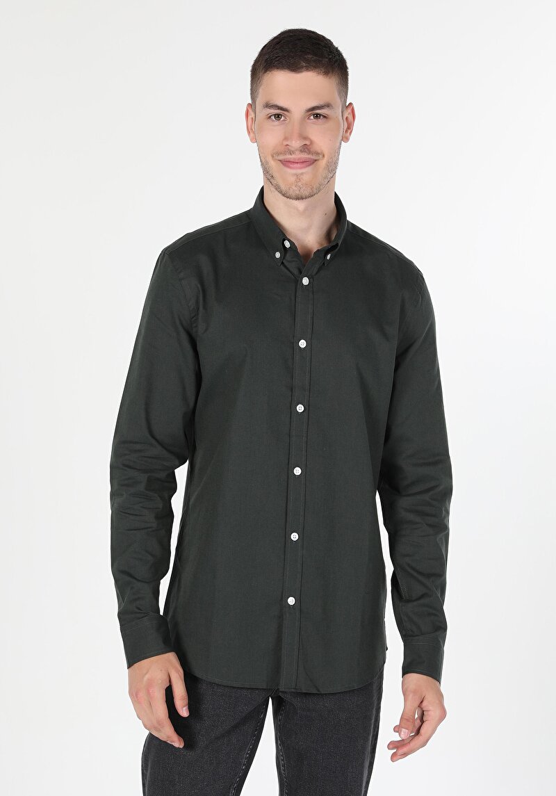 Afișați detalii pentru Cămașă Slim Fit Cămașă Dreaptă Bărbați Verde Cămașă Cu Manșon Lung