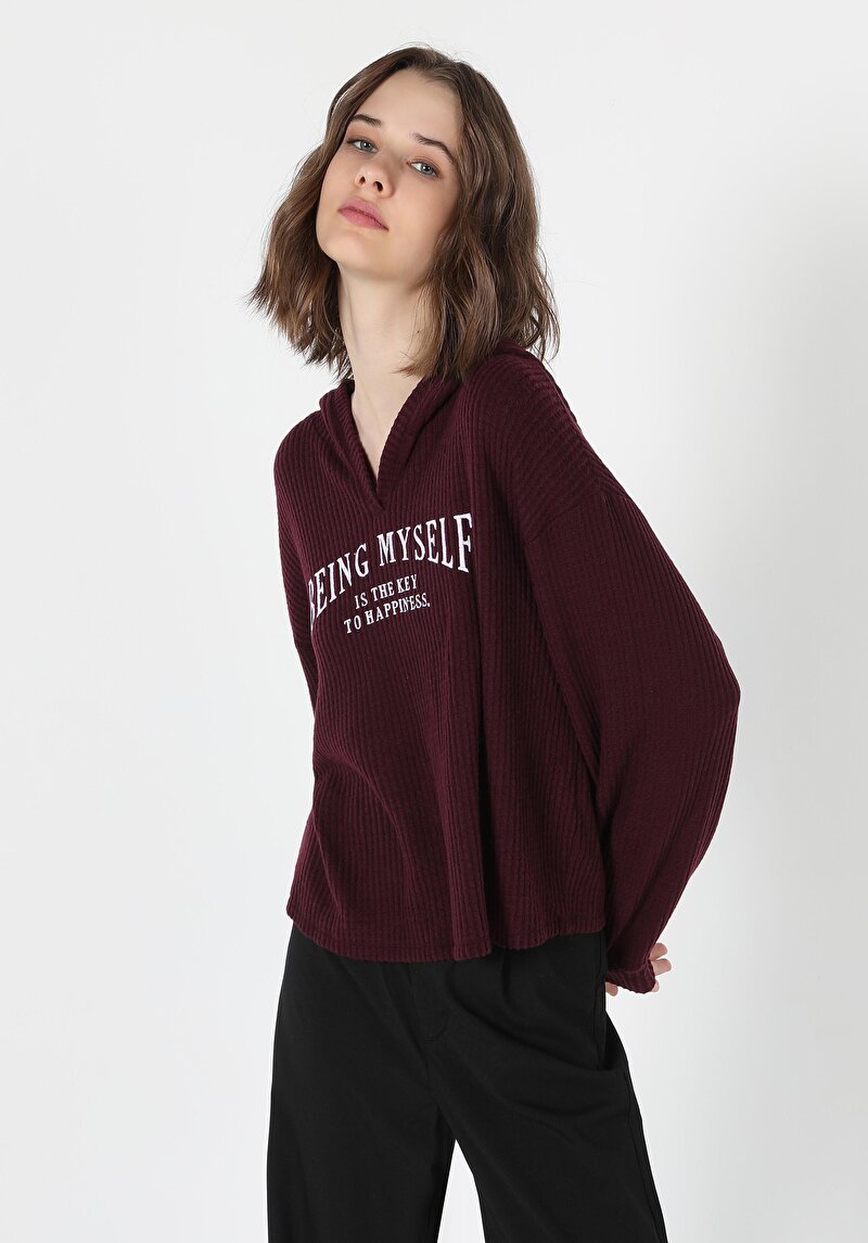 Imagine a Tricou Cu Maneca Lunga De Dama Bordo Regular Fit  Cl1061002