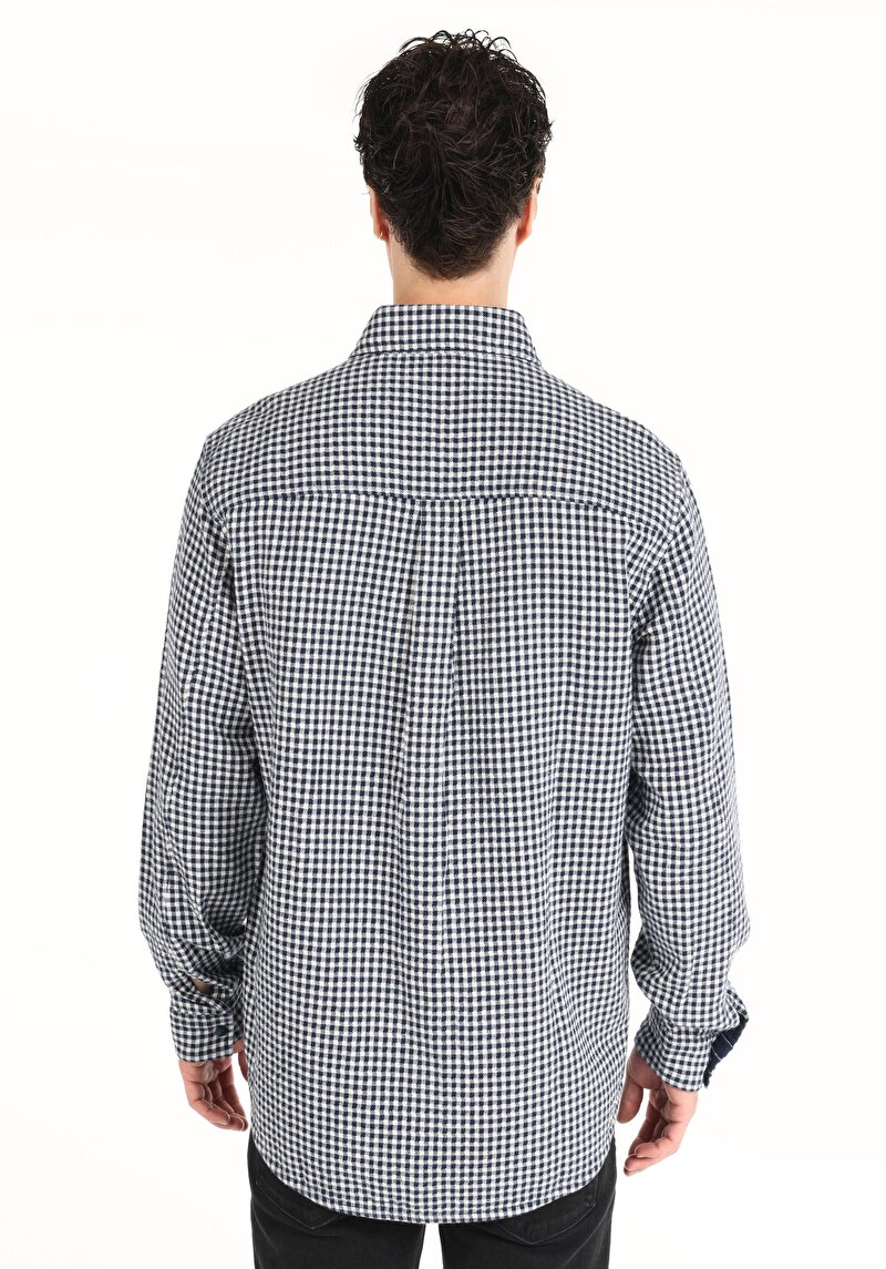 Imagine a Cămașă Comfort Fit Neck Cămașă În Carouri Pentru Bărbați Bleumarin Bleumarin Cămașă Cu Mânecă Lungă