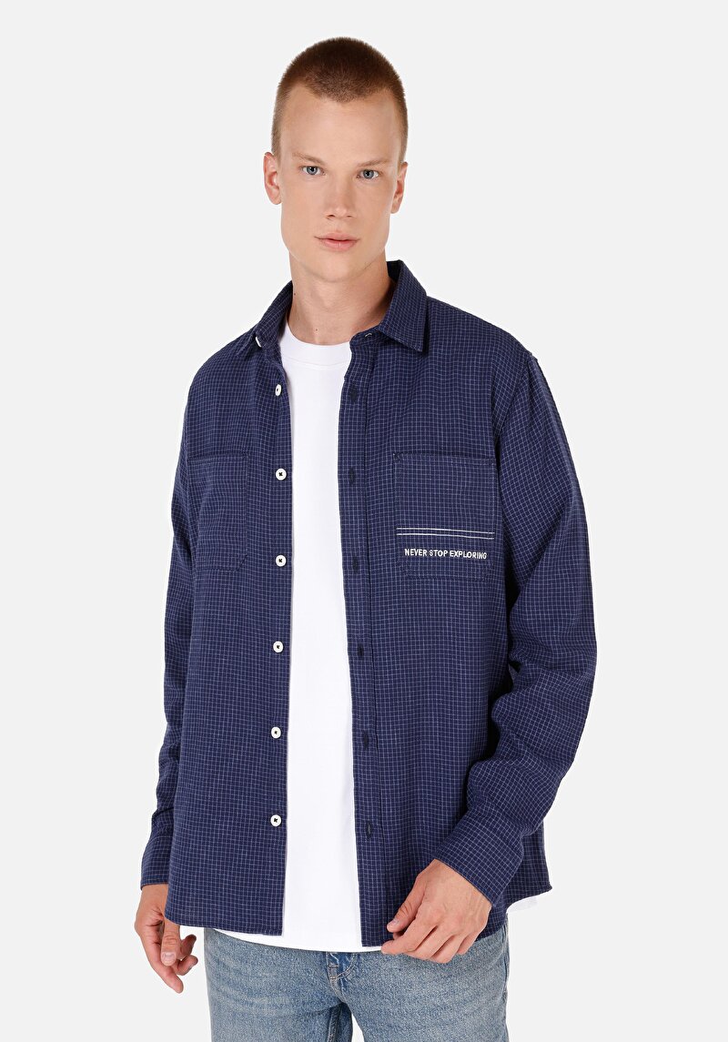 Imagine a Camasa Cu Maneca Lunga De Barbati Albastru Marin Regular Fit  Cl1071027