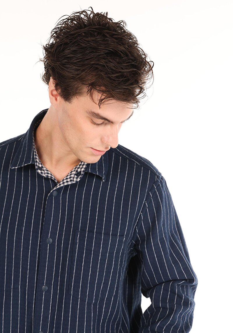 Afișați detalii pentru Cămașă Comfort Fit Neck Cămașă În Carouri Pentru Bărbați Bleumarin Bleumarin Cămașă Cu Mânecă Lungă