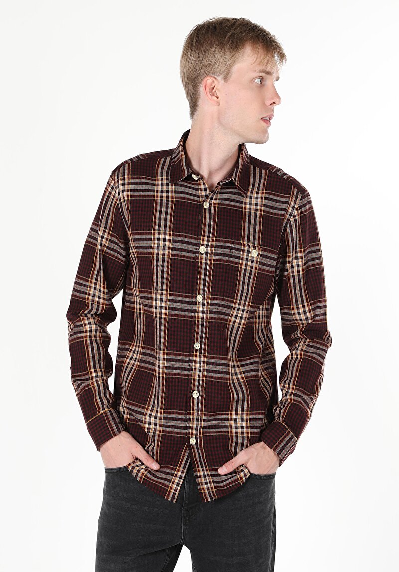 Imagine a Camasa Cu Maneca Lunga De Barbati Bordo Regular Fit  Cl1061018