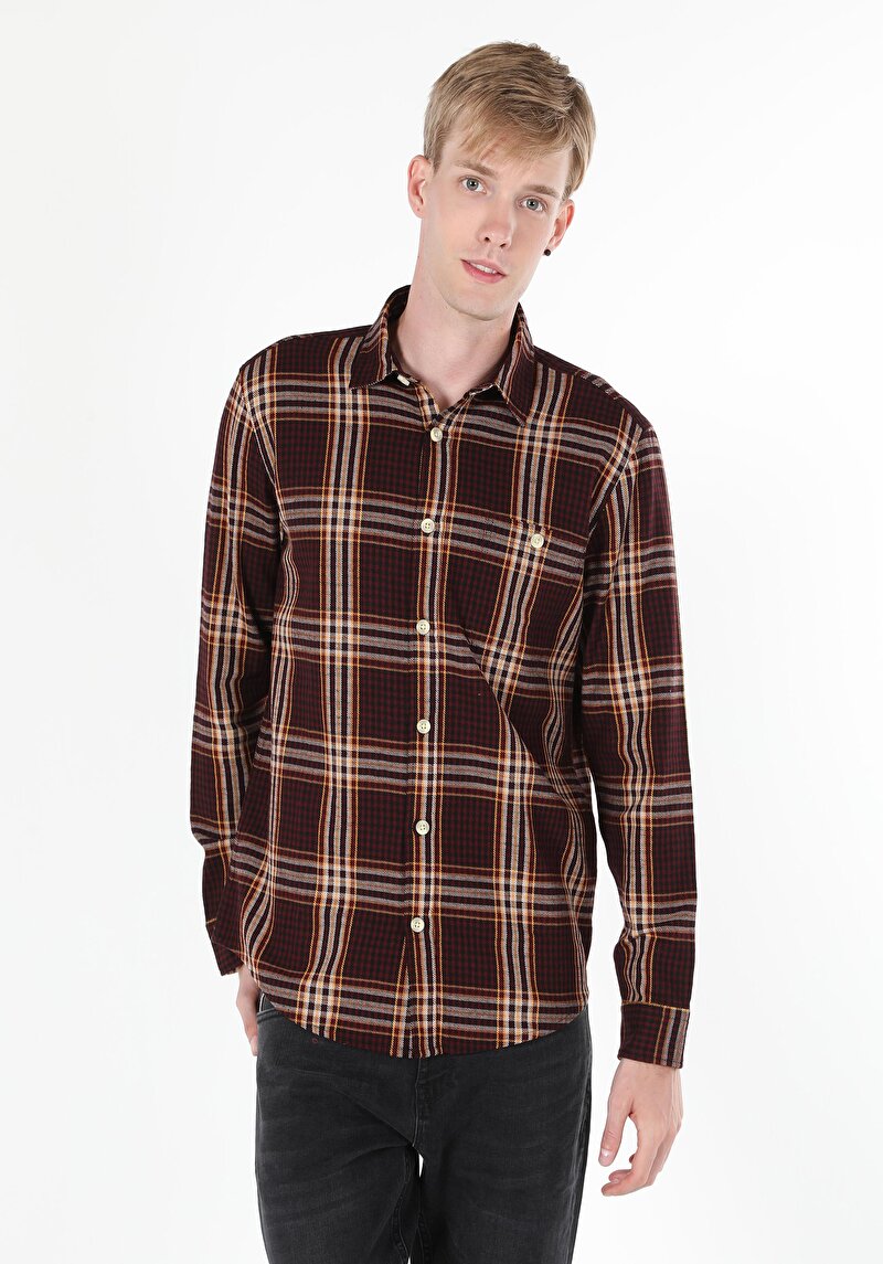 Imagine a Camasa Cu Maneca Lunga De Barbati Bordo Regular Fit Cl1061018