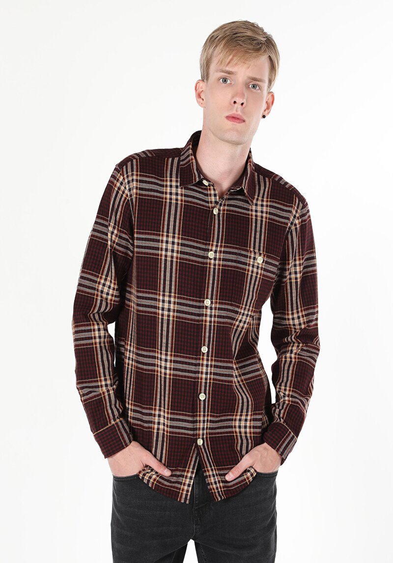 Afișați detalii pentru Camasa Cu Maneca Lunga De Barbati Bordo Regular Fit  Cl1061018