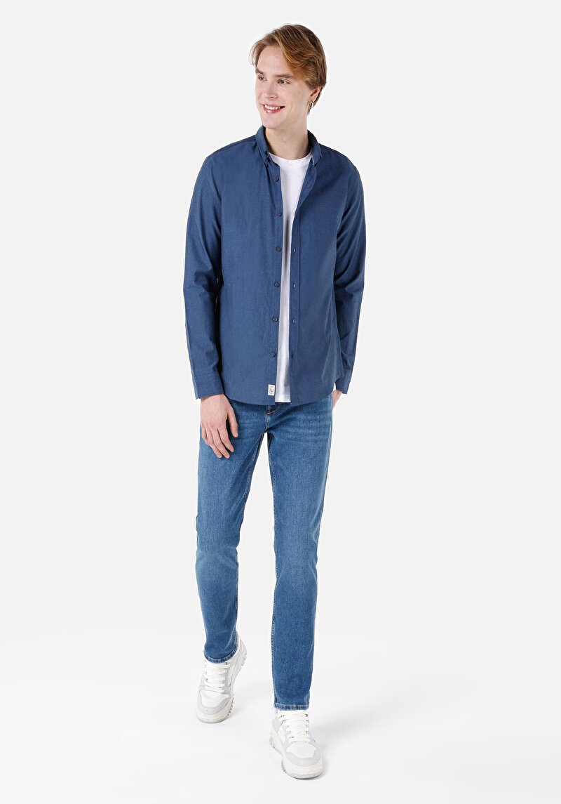 Imagine a Cămașă Slim Fit Cămașă Dreaptă Bărbați Bleumarin Cămașă Cu Manșon Lung