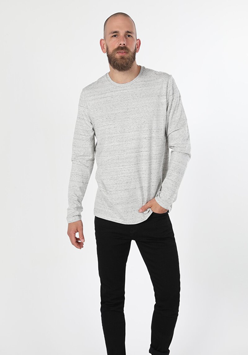 Imagine a Tricou Cu Maneca Lunga De Barbati Gri Regular Fit Cl1059646