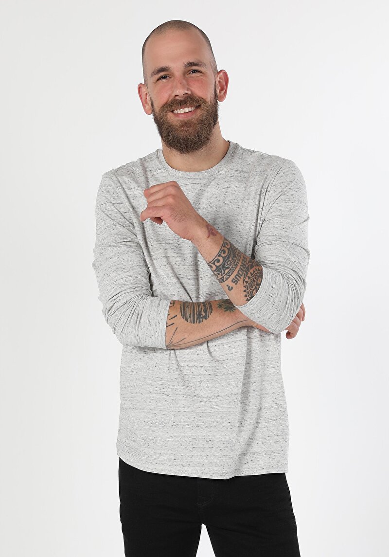 Afișați detalii pentru Tricou Cu Maneca Lunga De Barbati Gri Regular Fit  Cl1059646